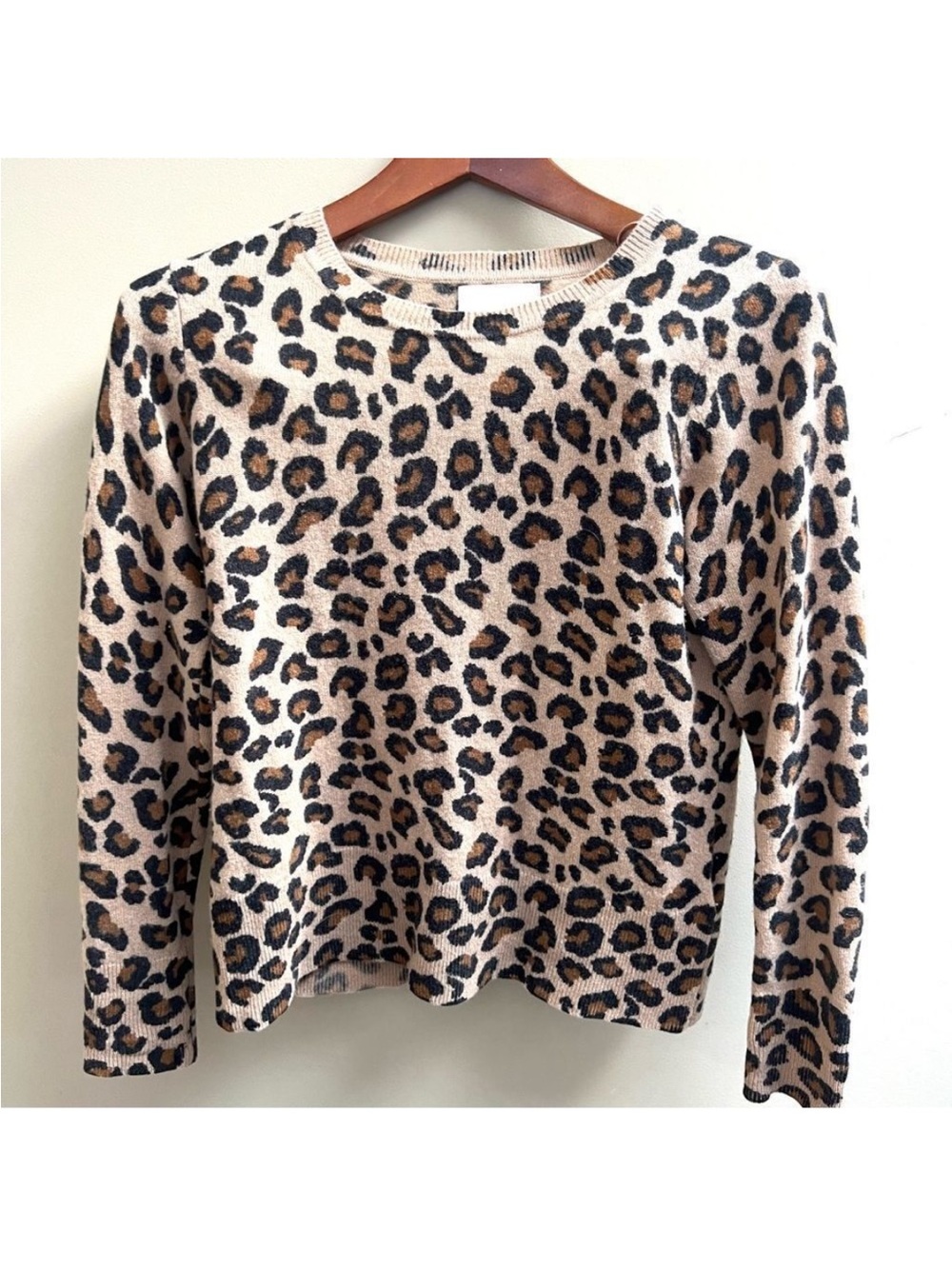 Cynthia Rowley Leopard Print Crewneck Sweater in Tan, Black, Brown